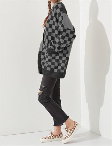 Women Slouchy Checkered Cardigan Oversized Open Front Cardigan Sweater Plaid Knit Outwear Coat Women's Cardigans3