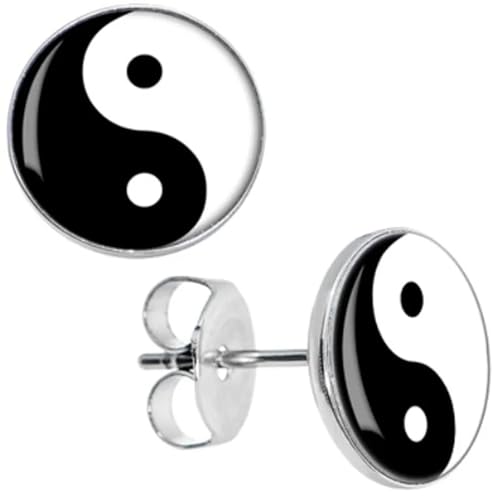 BlackAmazement Lot de 2 boucles d'oreilles en acier inoxydable 316L avec symbole Yin Yang Taijitu...