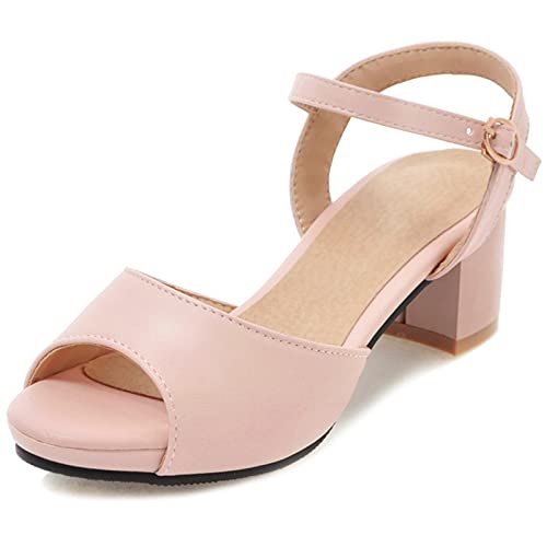 Bviennic Mujer Verano Comfy Peep Toe Tacón Ancho Sandalias Bridal Sweet Lazos Plataforma Zapatos Correa De Tobillo Elegante Fiesta Vestido Rosa Talla 42 Eu 44Cn
