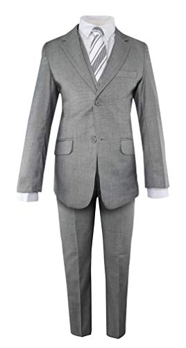 Luca Gabriel Toddler Boys' 5 Piece Slim Fit Grey Formal Dress Suit Set with Tie and Vest - Size 8