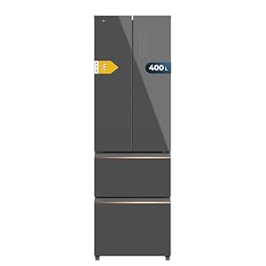 Cecotec Kühlschrank mit französischen Türen 400 L Bolero Coolmarket Combi F2D 400 Grey Glass E. Kühlschrank mit 4 Türen, NoFrost-System, Multi Airflow-Verteilung und Temperaturwarnungen