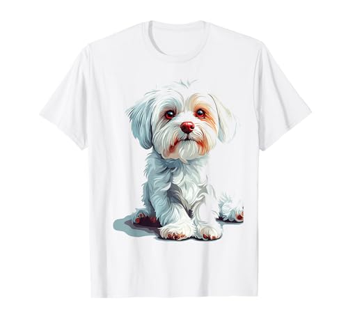 Malteser Hund Motiv Pet Art Malteser T-Shirt