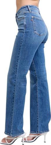 Judy Blue Women's High Rise V-Front Waistband Vintage Wash Straight Jeans3