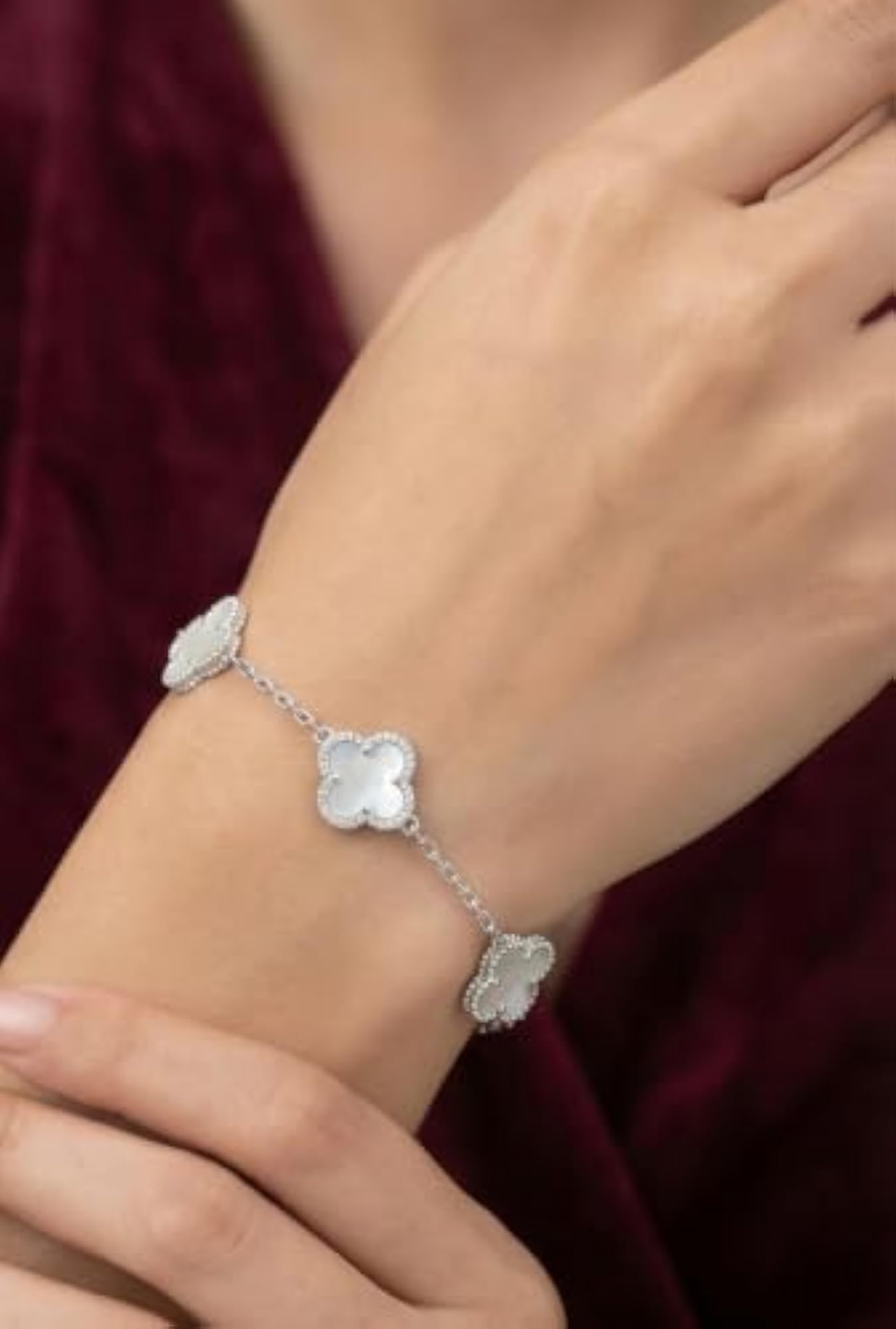 Women's Luminous Clover 925 Silver Bracelet, Elegant