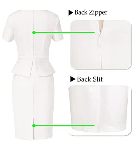 Image of VFSHOW Womens Pleated Crew Neck Peplum Work Business Office Church Bodycon Pencil Sheath Dress