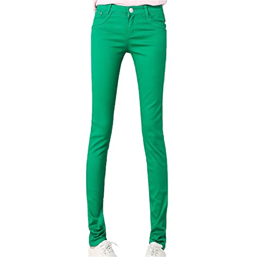Women's High Waisted Stretch Skinny Jeans Casual Solid Color Slim Fit Pencil Jeans Slimming Butt Lift Denim Pants (Green,30)