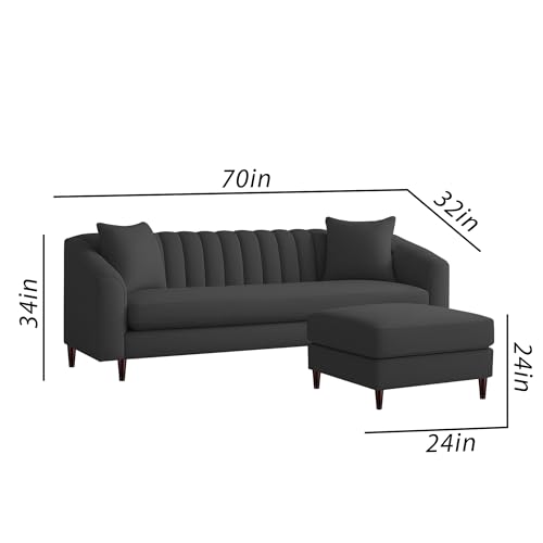 Image of Casaliving Doraldo 4 Seater L Shape Convertible Sofa Set for Living Room, 3 Seater & Ottoman Modular Sectional Couch for Small Space (Black Colour) Fabric