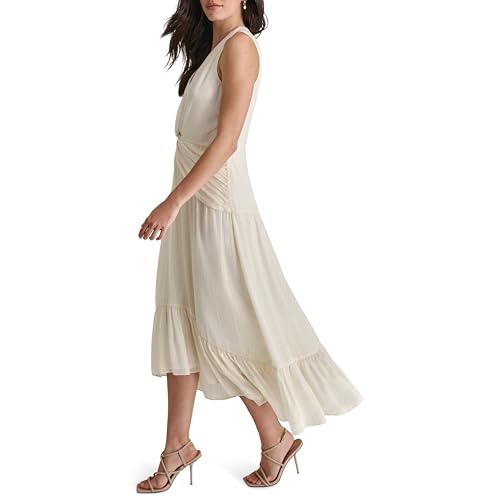 Image of DKNY Womens V-Neck Twist Front Sleeveless Dress