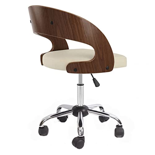NileMAll Armloser Bürostuhl, ergonomischer Computer-Arbeitstisch, Drehstuhl mit mittlerer Rückenlehne, Rückenlehne aus Massivholz und Kissen aus PU-Leder