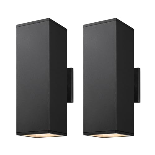 Image of mirrea 14 inch Modern Outdoor Porch Light in 2 Lights, Matte Black, 2 Pack