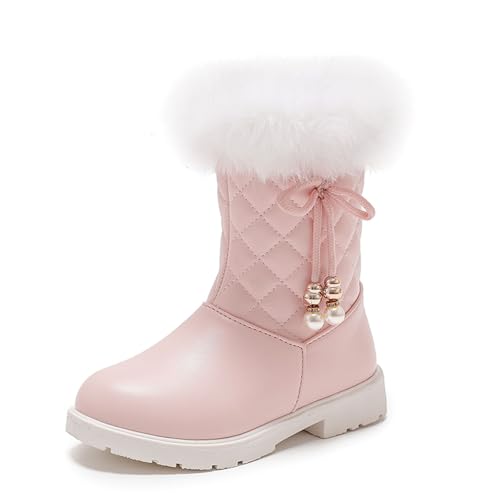 Girls Boots Warm Winter Boots Kids Soft Plush Lining Fur Booties Zipper Snow Bootie Indoor Outdoor Shoes for Toddler