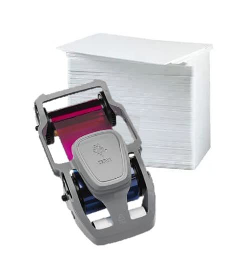 Zebra 800100-150LT Color Ribbon YMCKO - 200 Print for ZC100LT Series Printers with 500 ID Zone Premium White Blank Plastic CR80 30 Mil PVC Cards