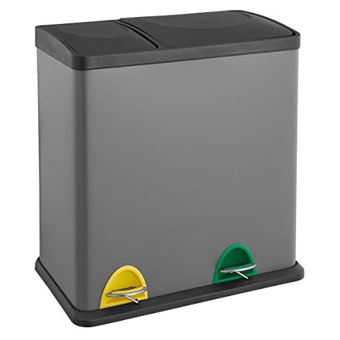SVITA TC2Combo35 Mülleimer 35Liter Grau kombiniert 12L+23L doppelt Abfalleimer Küchen-Eimer 2er- Mülltrennung Treteimer Cover
