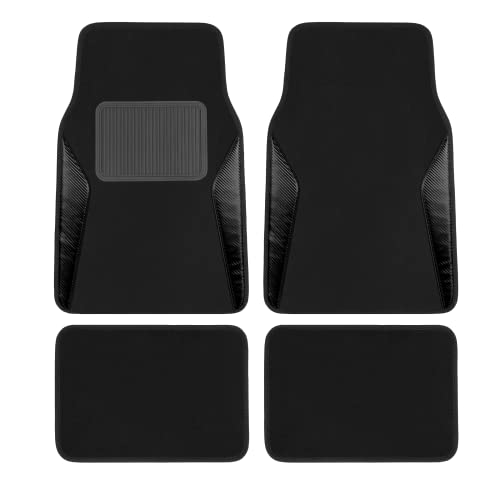 Pic Auto Carpet Car Floor Mats With Heavy Duty Heel Pad - Automotive Mats With Black Carbon Fibre Patchwork - Anti-Slip Nibbed Backing Front & Rear Mats Universal Fit For Suv,Sedan,Car,Van (4 Pcs) #TOP10