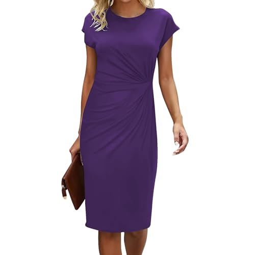 Business Casual Dresses for Women 2025 Cap Sleeve Knee Length Twist Front Dress Elegant Round Neck Summer Dresses