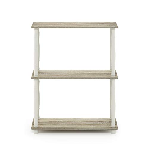 Image of Furinno Turn-N-Tube 3-Tier Compact Multipurpose Shelf Display Rack with Classic Tube, Sonoma Oak /White