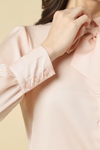 Image of Allen Solly Women's Solid Tie-Up Shirt | Knot-Front Detail | Regular Fit | Soft Breathable Fabric | Smart Casual Wear