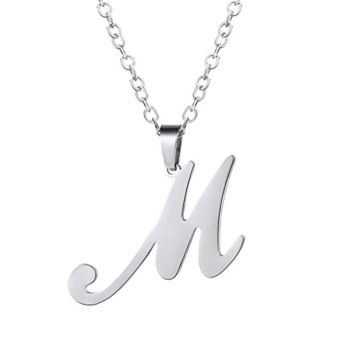 Preisvergleich Produktbild PROSTEEL Schreibschrift Anfangsbuchstabe M Halskette Edelstahl Buchstabe Alphabet Anhänger mit Kette Damen Herren Modeschmuck