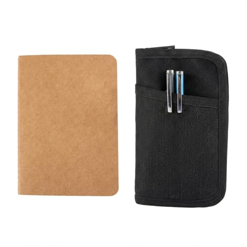 Field Notes Notebooks Cover with Blank Kraft Notebook,Journal Cover for 3.3 x 5.5 Field Notes Moleskine Cahier,Waxed Canvas Pocket Notebook Cover for Journal Notebook Planner with Zipper Pen Holder