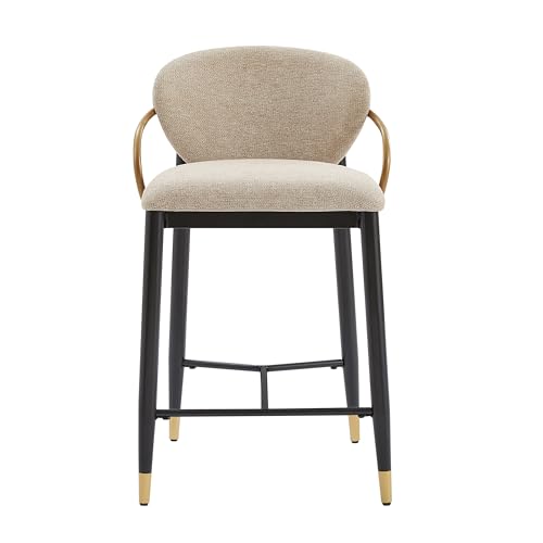 Butacos Christopher Knight Home Bardia de 26'', Juego de 2, Asiento Tapizado, Sillas de Bar Metálicas para Isla de Cocina, con Espaldar Curvado, Sillas de Hierro y Patas Afiladas, Marrón Claro miniatura 6
