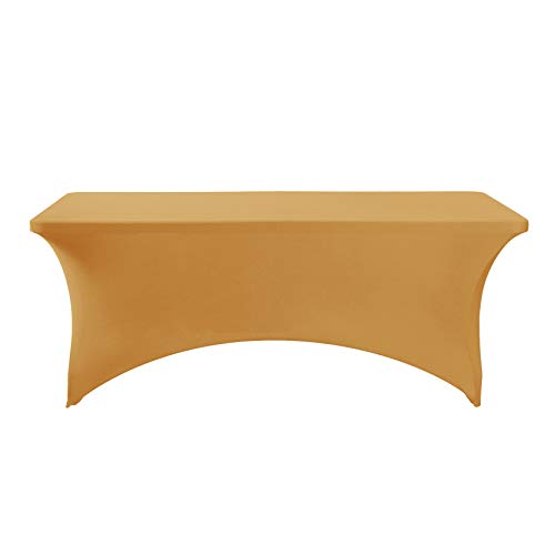 Image of FORLIFE 4Pack Spandex Table Covers,Fitted Tablecloth for Rectangular Tables, Stretch Patio Table Covers, Universal Spandex Table Cover for Wedding, Banquet, Party (6ft, Gold)