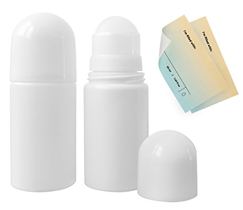 Refillable Roll On Deodorant Containers Set of 2 Bottles (BPA-Free) with Sticker Labels Plastic Roller Ball Empty Reusable for DIY Milk of Magnesia & Essential Oils 1.69 fl oz / 50ml
