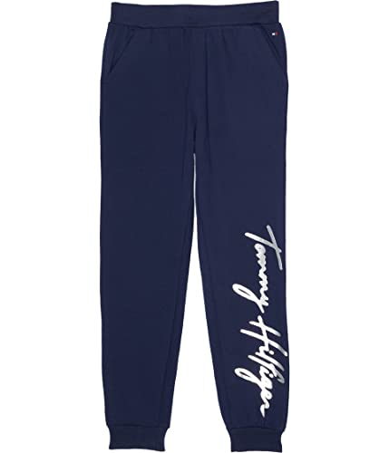 Tommy Hilfiger Girls' Logo Sweatpants, Fleece Joggers with Ribbed Cuffs & Functional Side Pockets