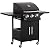 Outsunny 3 Burner Gas Grill, Portable Propane Grill with Wheels, 30000BTU Outdoor Carbon Steel Barbecue Trolley with Warming Rack, Side Shelves, Storage Cabinet, Thermometer, Black