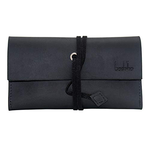 Boshiho Genuine Leather Roll Up Tobacco Pouch with Rolling Tip Paper Holder Slot