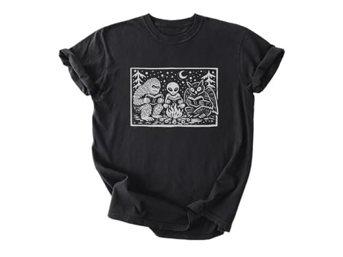 Purrgru Cryptid Book Club T-Shirt, Book Lover Graphic Tee, Reader Gift, Oversized Aesthetic Shirt (Large) Black