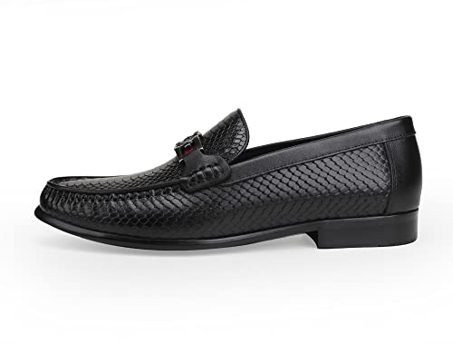 Men's Loafer Mens Crocodile Leather Penny Loafers Black Coffee Slip-On Dress Shoes with Matel Buckle Shoes for Business, Weddings, Parties and Casual Events4
