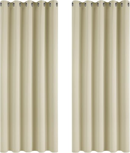Deconovo Window Treatment Super Soft Room Darkening Curtains Thermal Insulated Eyelet Curtains for Kids 66 x 90 Inch Beige 2 Panels