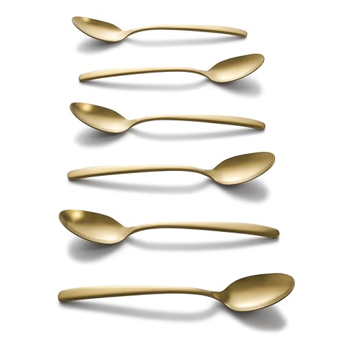 Image of GROX Curve Medium Spoon - Set of 6 | Champagne | 17 cm | 304 Stainless Steel 18 /8 | Contemporary Dining Spoon