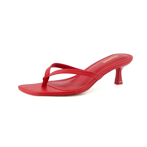 CUSHIONAIRE Miami Thong Dressy Kitten Heel Sandals for Women 2025, Wide Widths Available RUBY 9
