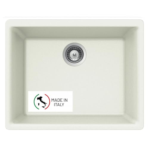 Houzer G-100U CLOUD Quartztone Series Granite Undermount Single Bowl Kitchen Sink, White