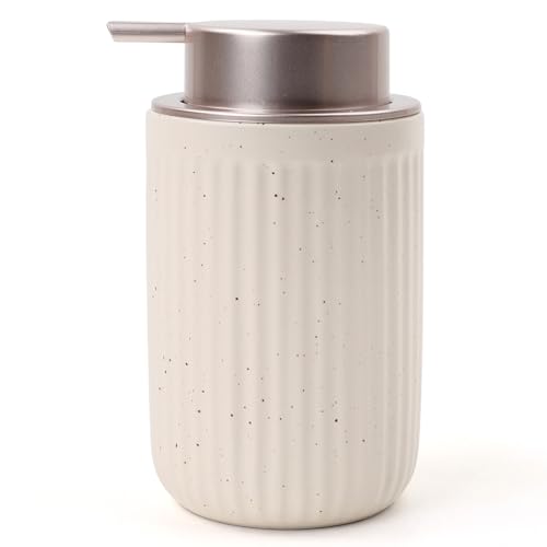 Image of BosilunLife Dish Hand Soap Dispenser - Liquid Pump Soap Dispenser for Bathroom Decro Aprcot 12oz Ceramic Kitchen Dish Dispenser with Rust-Proof Liquid Pump Modern Refillable Lotion Bottles