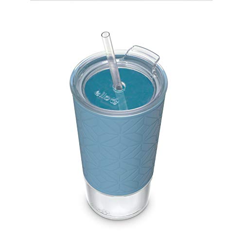 Ello Tidal Glass Tumbler With Straw, 20 Oz, Blue Sky Texture #TOP1