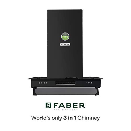 Image of Faber 60 cm 1095 m /HR Straight Glass Kitchen Chimney (3N1 AEROSTATION GLAMOUR 3D FT BK 60, Baffle Filter, Black)