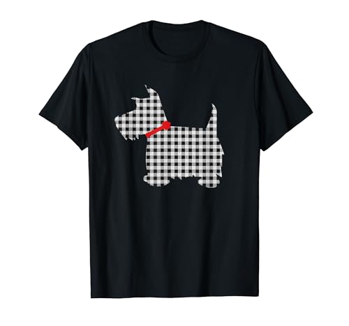 Scottie Dog Scottish Terrier T Shirt Black White Plaid T-Shirt