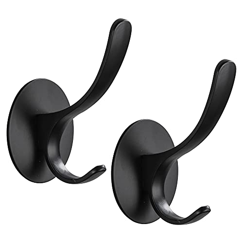 GERUIKE Colgador Toalla Baño Adhesivo Doble Gancho Pared para Colgar Albornoz Toallero Ducha Perchas Adhesivas Fuertes 20KG(MAX), Accesorios Baño sin Taladro Acero Inoxidable Negro Mate 2 Piezas