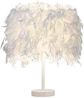 Feather Table Lamp, Vintage Elegant Bedside Desk Night Light White Lampshade for Bedroom Foyer Living Reading Sitting Room Decorations with Free Light Buld