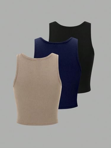 Image of KERI PERRY Tops for Women Crop Top for Women's Tank Activewear Tee Sports Western Casual Cotton Camisole Pack of 3 Combo