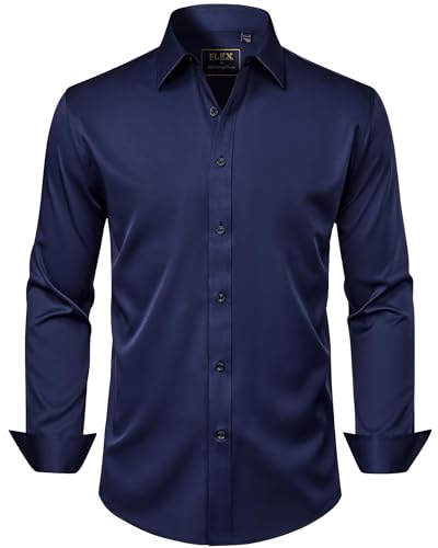 J.VER Hemd Herren Bügelfrei Freizeit Regular Fit Business Faltenfrei Formales Anzug Hemden,Dunkelblau,M