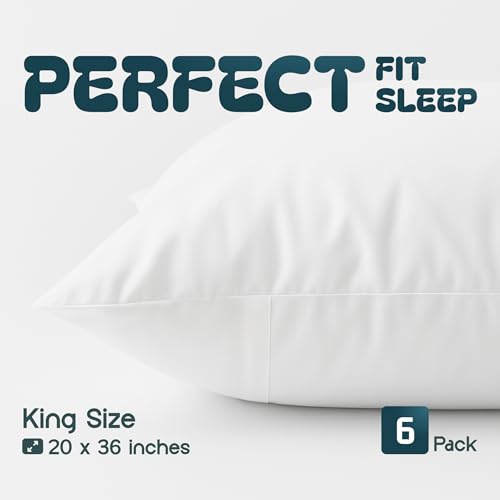Image of White Classic Zippered Style Pillow case Cover - Luxury Collection 200 Thread Count, Soft Quiet Zippered Pillow Protectors, King Size, 6 Pack