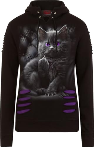 Spiral - Cattitude - Large Hood Ripped Hoody Purple-Black - L