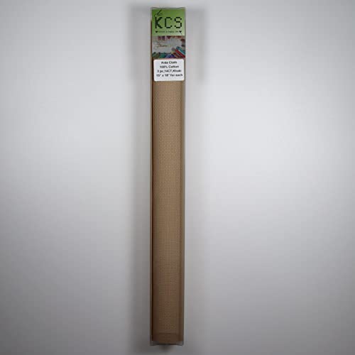 Image of KCS 3 pc of 15 inch x 18 inch Counted Cross Stitch Cotton Aida Cloth Needlework Rolled Fabric Box,14CT,Khaki