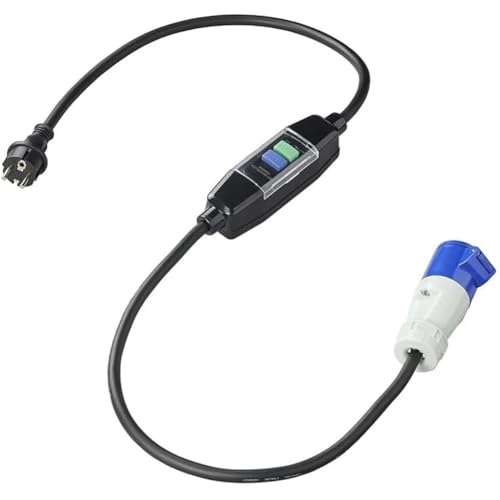 Cable adaptador Schuko a CEE de 150 cm con interruptor FI integrado para camping IP44