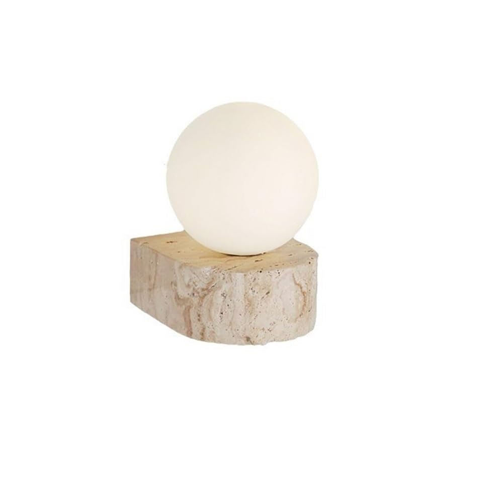 TONFON Nordic Marble Milk Glass Wall Lamp Natural Stone Wall Sconce Yellow Travertine Wabi Sabi Wall Mounted Lamp for Bedroom Bedside Living Room Study Room Corridor Entryway Restaurant