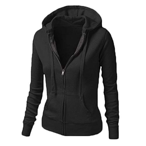 Fashion Women's Full Zip Hoodie Jacket - Slim Fit Lightweight Long Sleeve Hooded Up Sweatshirt Athletic Black