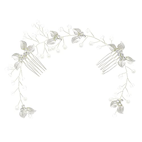 ERUYN Blad Bruids Bruiloft Haar Kam Zilver Parel Bruids Hoofdband Kristal Zijkam Haaraccessoires Geschikt voor Dames Meisjes Golden - Afbeelding 3